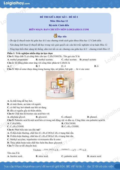 Đề thi giữa kì 1 Hóa 12 Cánh diều - Đề số 2